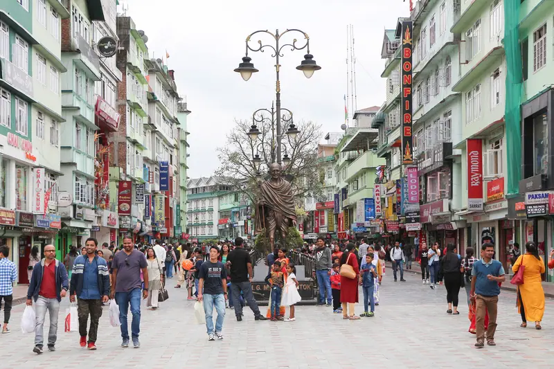 Shoppers on M.G. Marg, Gangtok's pedestrian high street